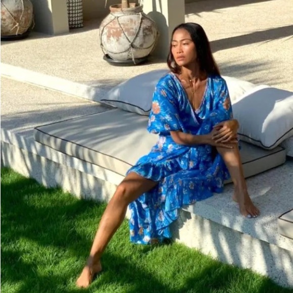 The Fox and the Mermaid Bohemian Jodoh Maxi Wrap Dress Floral Ruffle Flowy - Picture 11 of 11